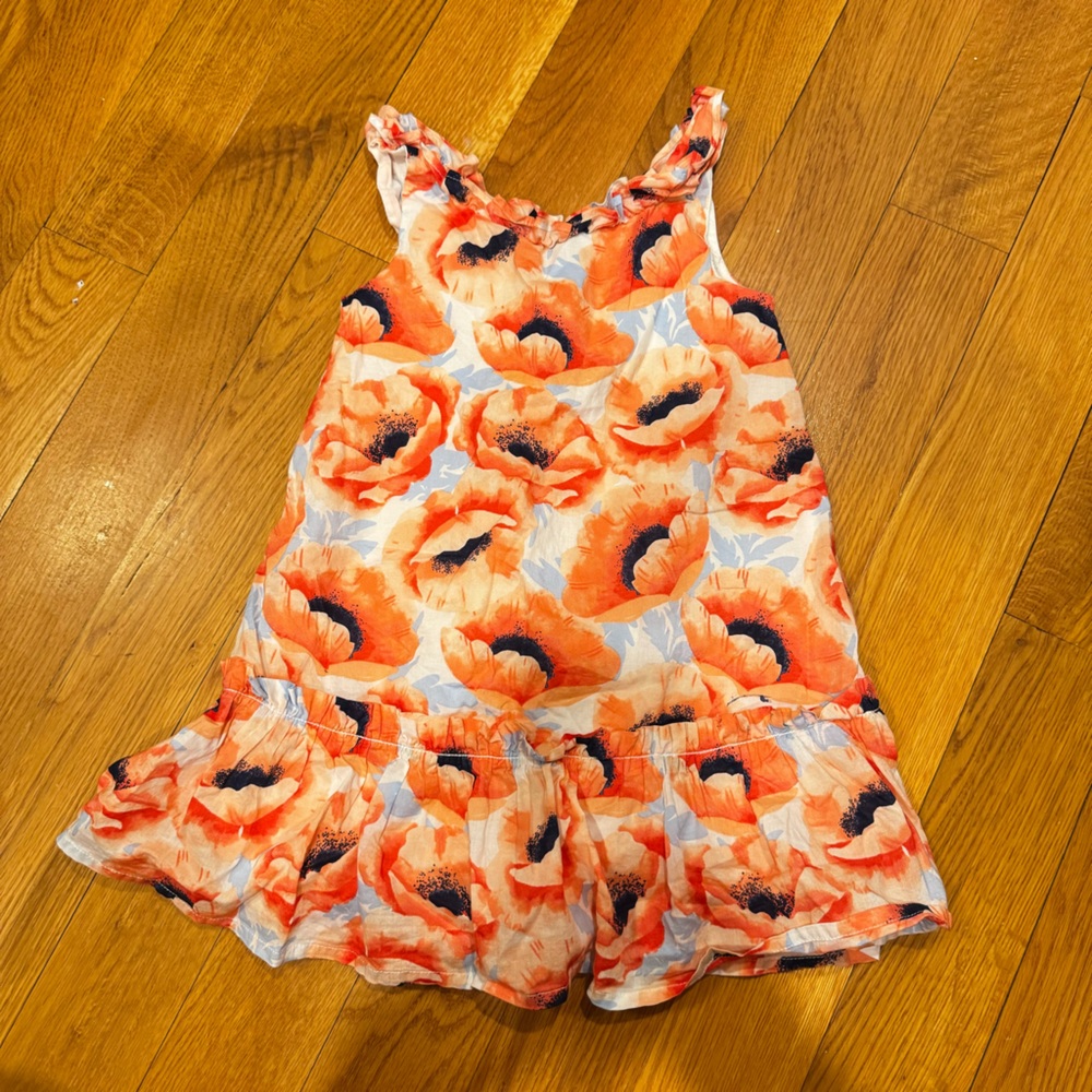 Janie and Jack Coral and Navy Floral Ruffle Dress